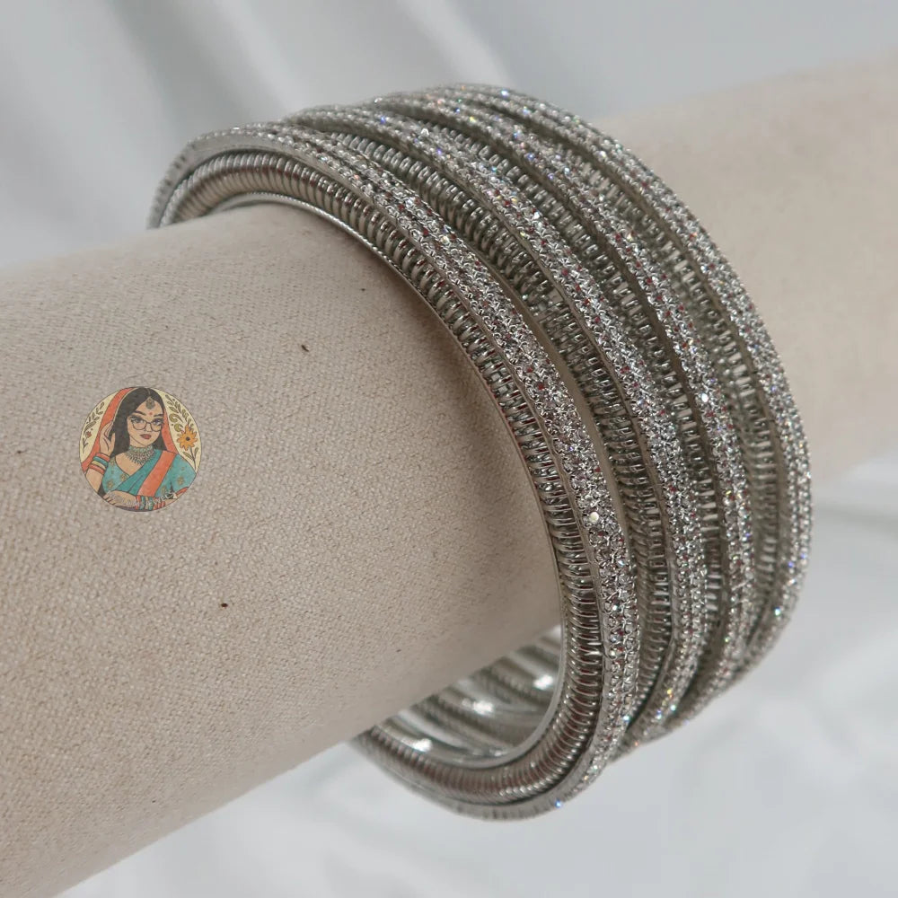 Chunky Silver Sparkle Bangles (4)