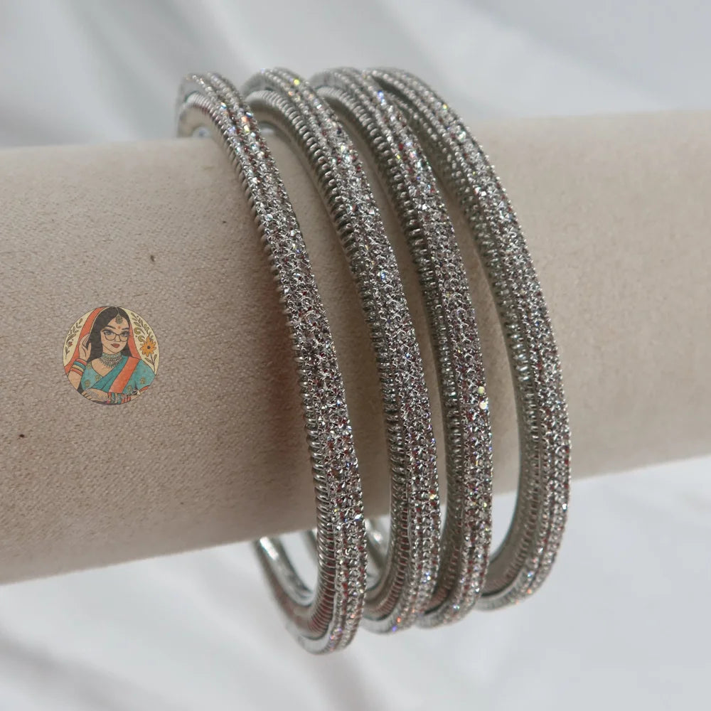 Chunky Silver Sparkle Bangles (4)