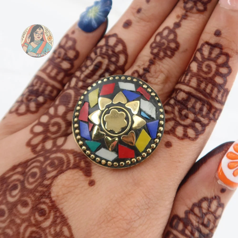 Circular Mosaic Oxidized Ring - Multicolor
