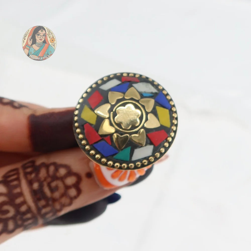 Circular Mosaic Oxidized Ring - Multicolor