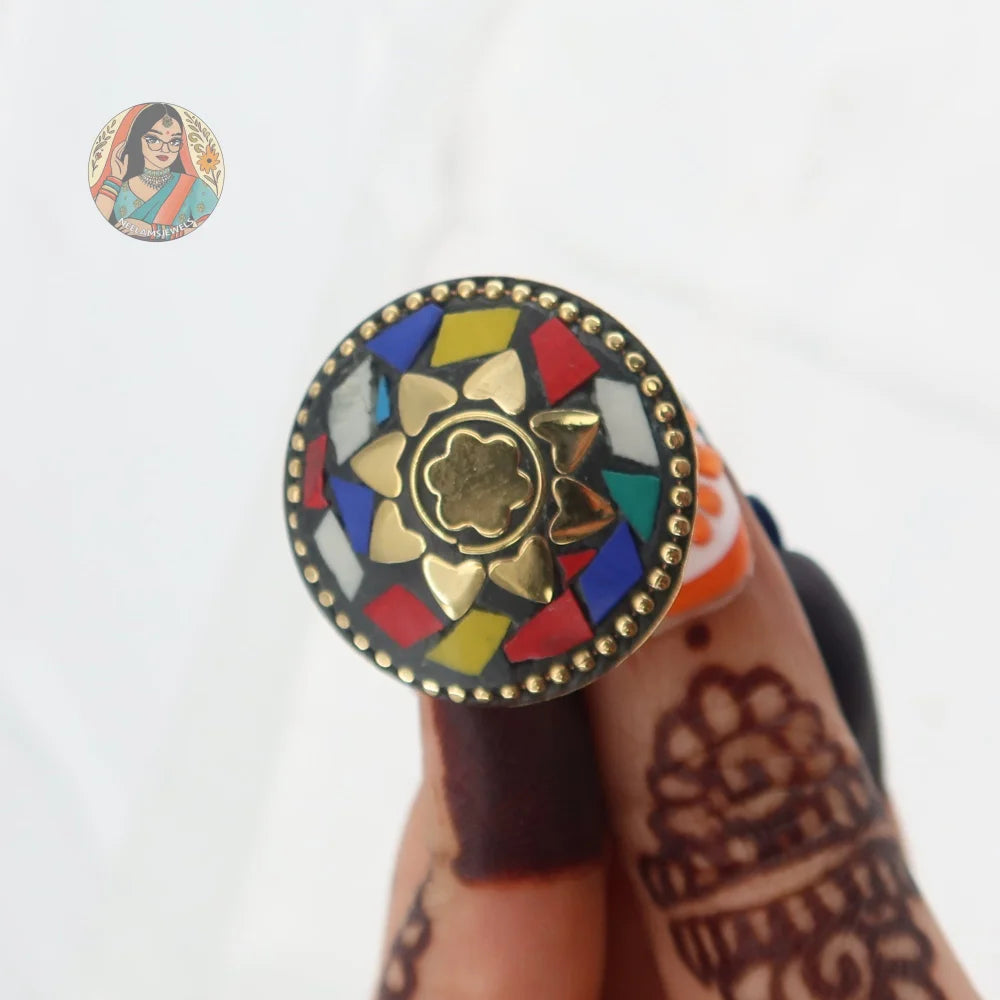 Circular Mosaic Oxidized Ring - Multicolor