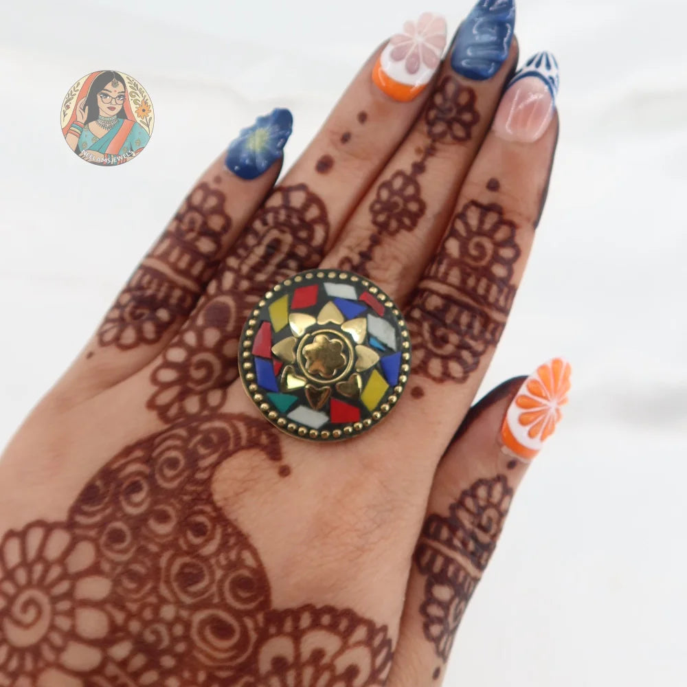 Circular Mosaic Oxidized Ring - Multicolor