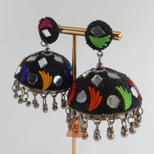 Colorful Mosaic Mirrorwork Jhumkas