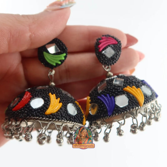 Colorful Mosaic Mirrorwork Jhumkas