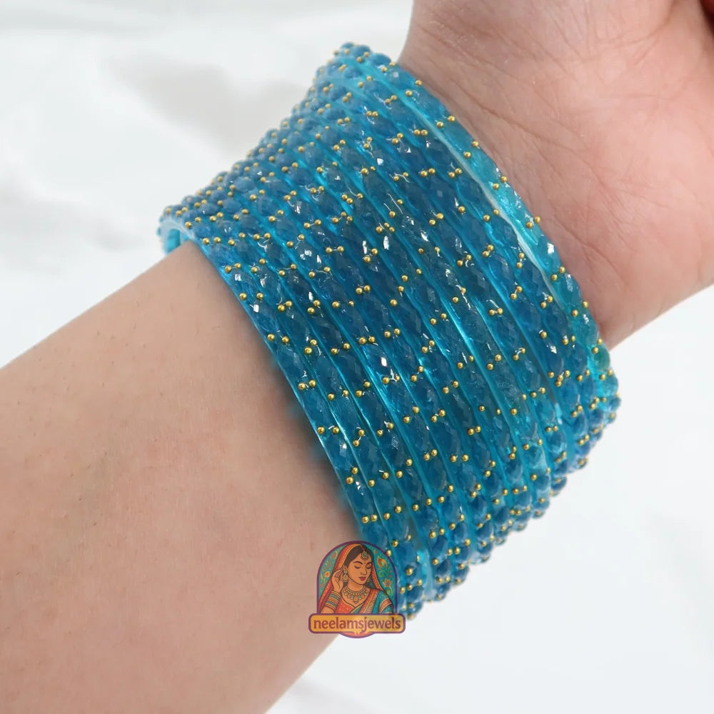 ’Cool Blue’ Crystal Cut Glass Bangle Set