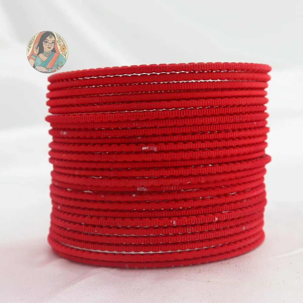’Coral Red’ Matte Textured Ridged Bangle Set