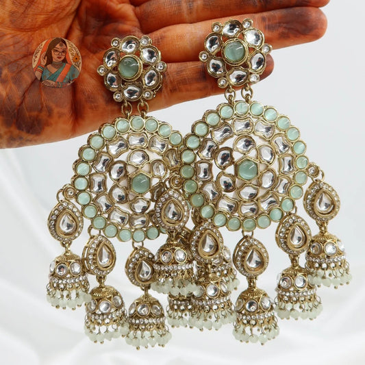 Deepika Chandbali Earrings - Mint
