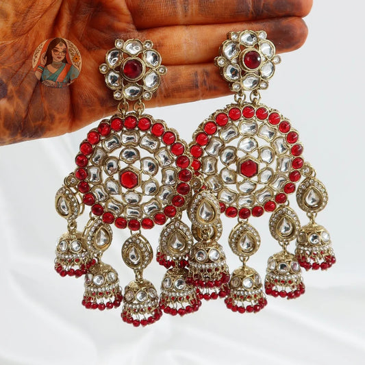 Deepika Chandbali Earrings - Red