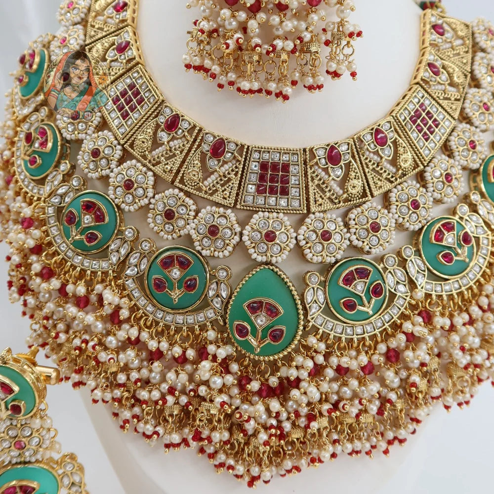 Eesha Bridal Necklace Set (Blue/Green)