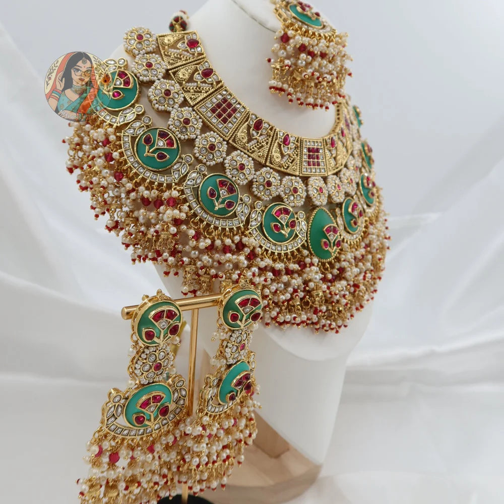 Eesha Bridal Necklace Set (Blue/Green)