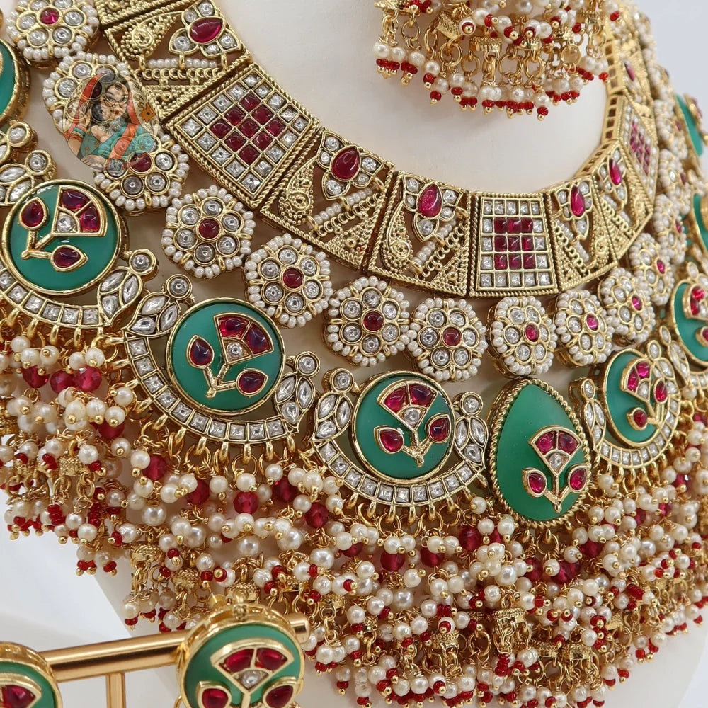 Eesha Bridal Necklace Set (Blue/Green)