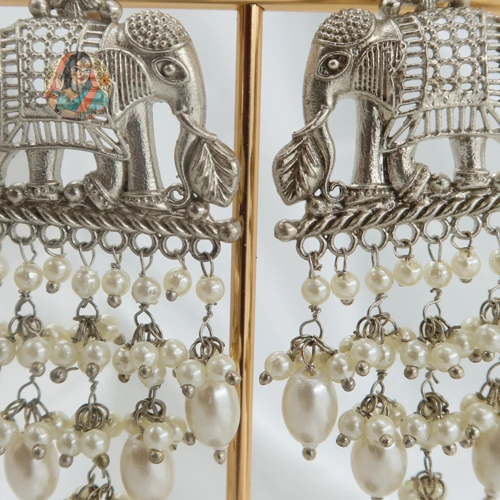 Elephant Pearl Silver Earrings