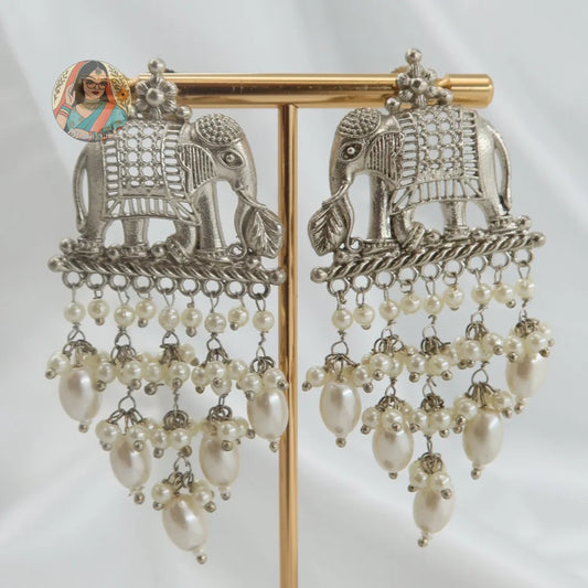 Elephant Pearl Silver Earrings