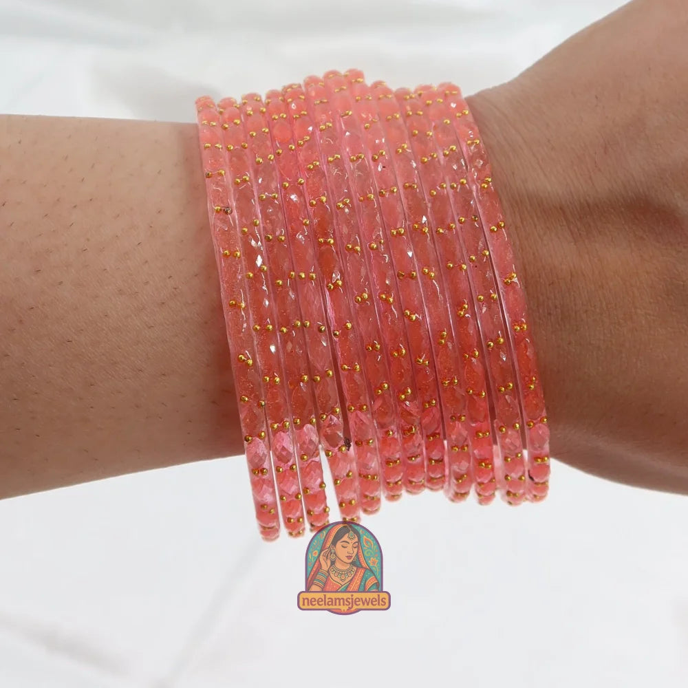 ’Flamingo Pink’ Crystal Cut Glass Bangle Set