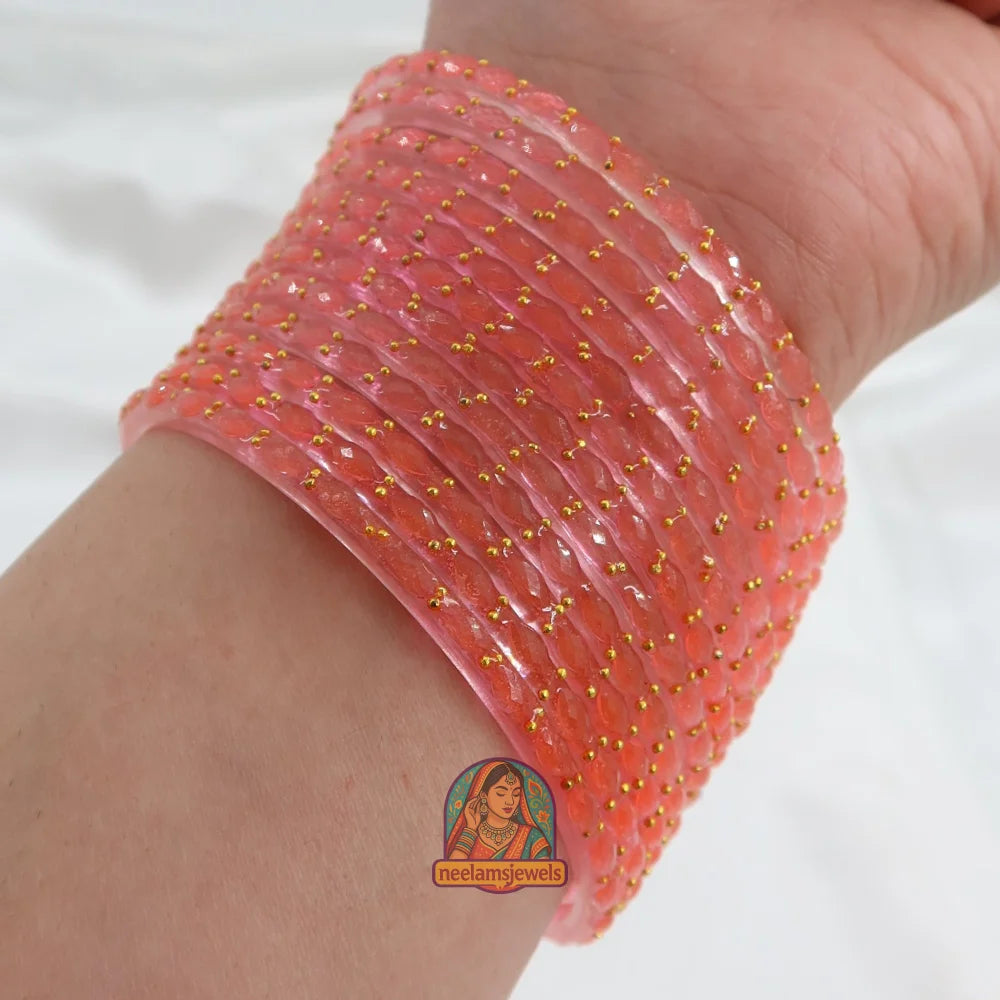 ’Flamingo Pink’ Crystal Cut Glass Bangle Set