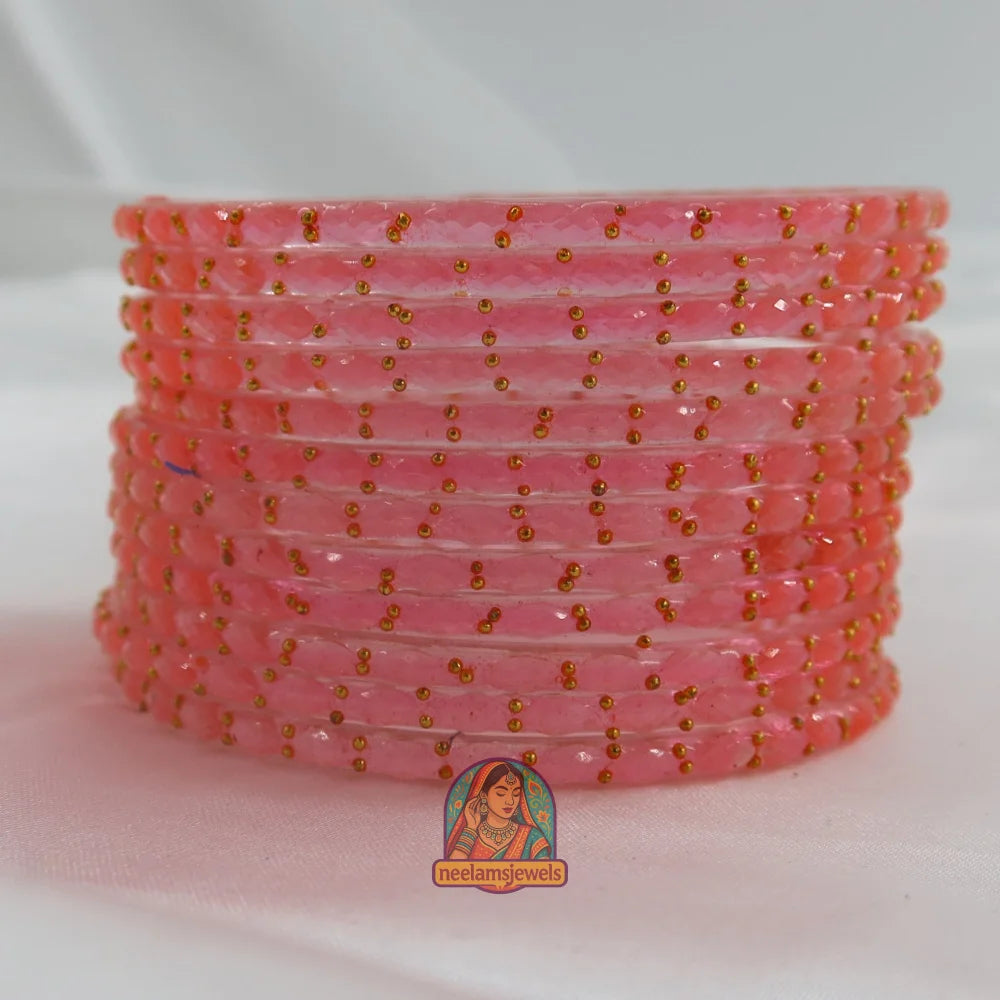 ’Flamingo Pink’ Crystal Cut Glass Bangle Set