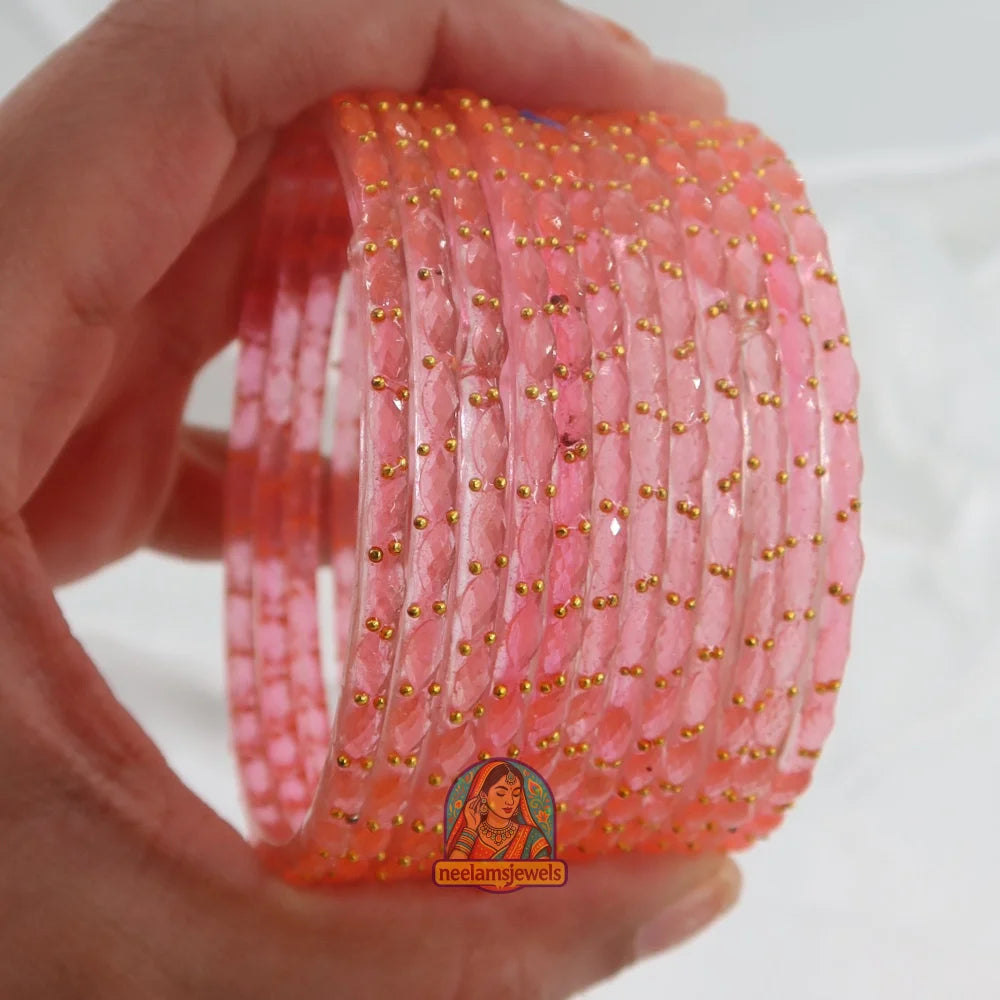 ’Flamingo Pink’ Crystal Cut Glass Bangle Set