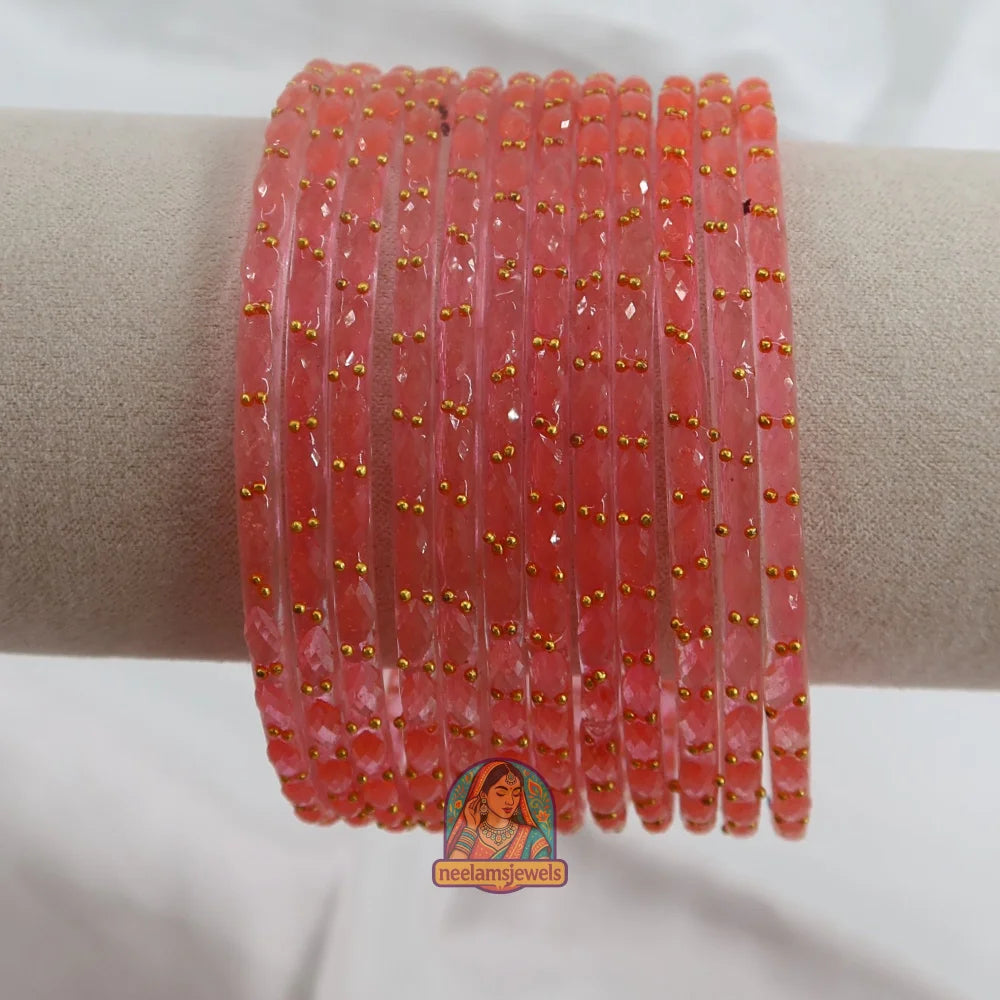 ’Flamingo Pink’ Crystal Cut Glass Bangle Set