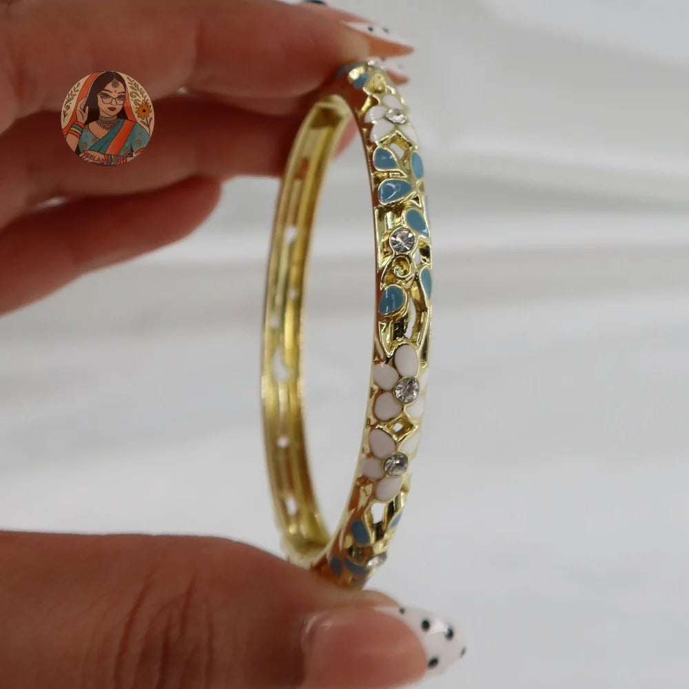 Floral Meenakari Cutout Bangle - 1 - Blue/White