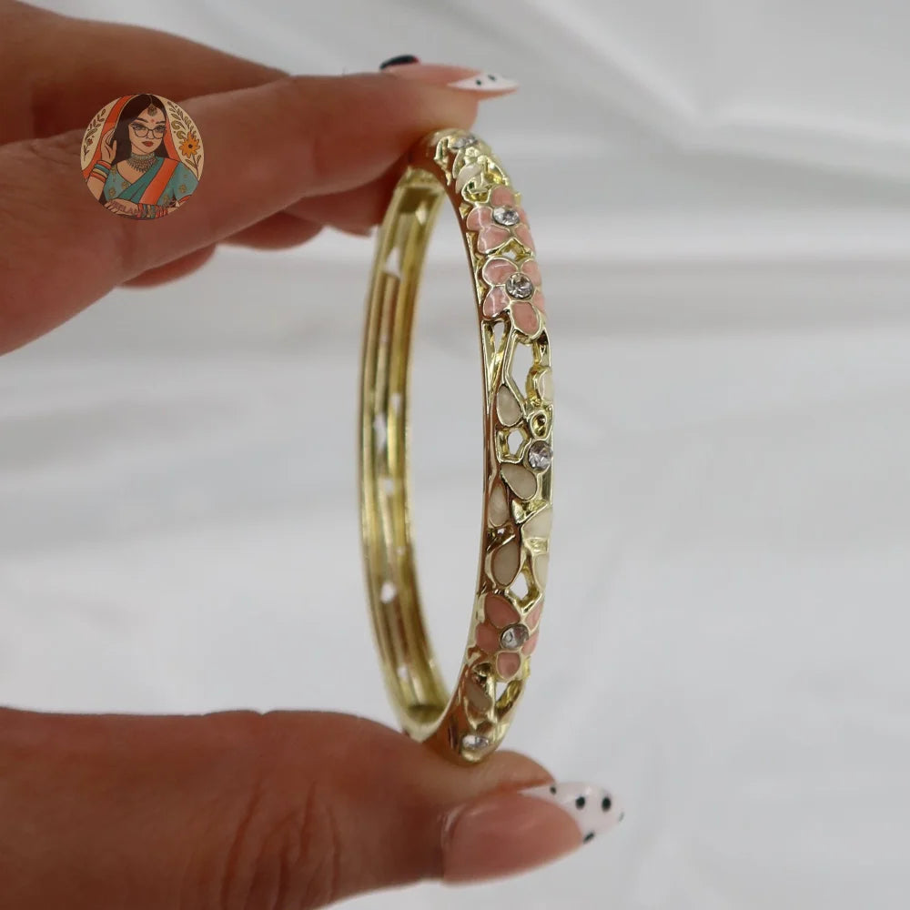 Floral Meenakari Cutout Bangle - 10 - Pink/Cream