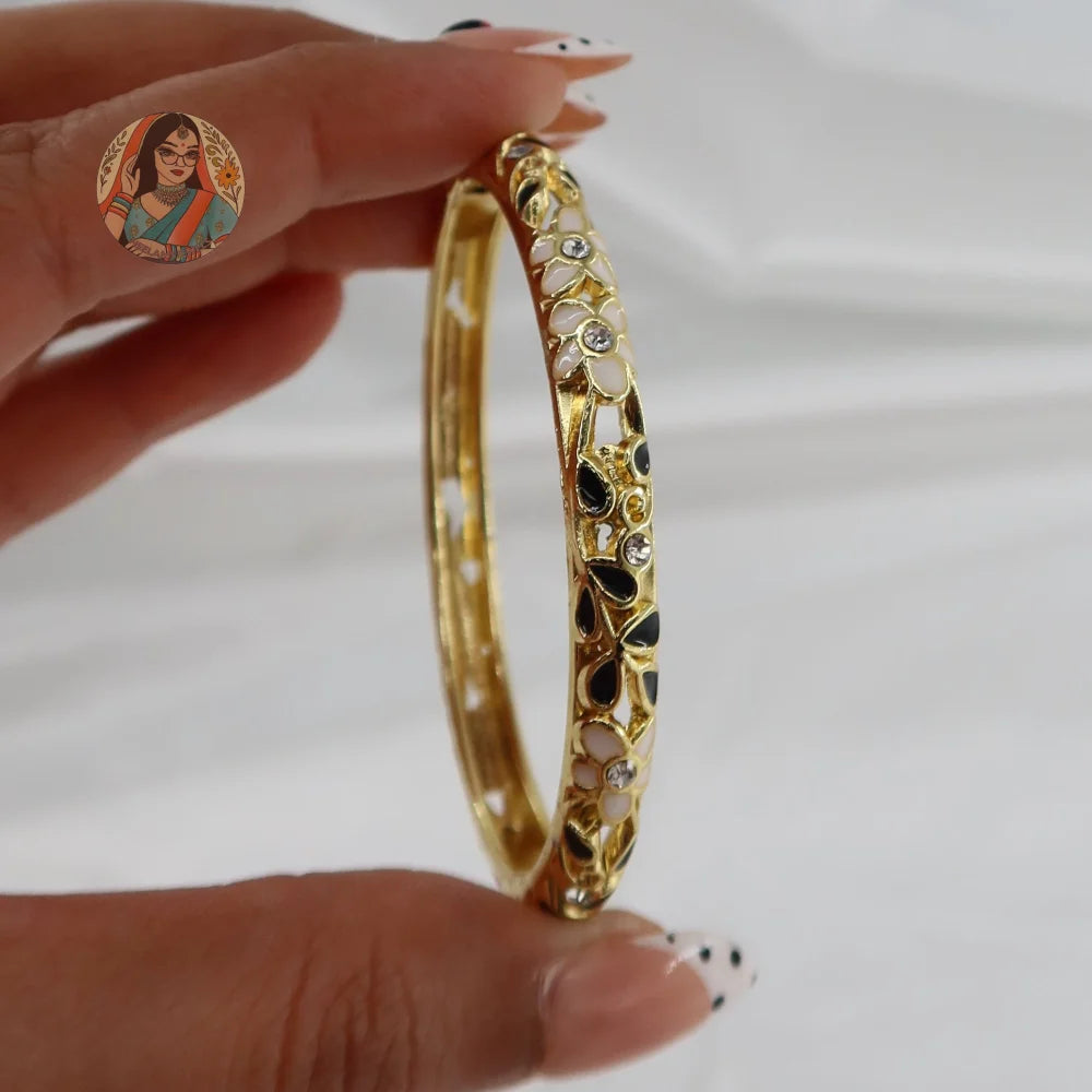 Floral Meenakari Cutout Bangle - 2 - Black/White