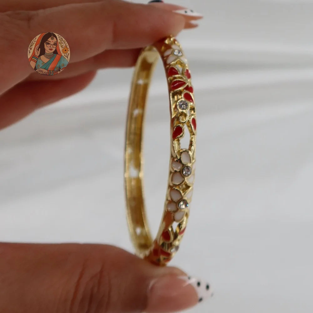 Floral Meenakari Cutout Bangle - 3 - Red/White