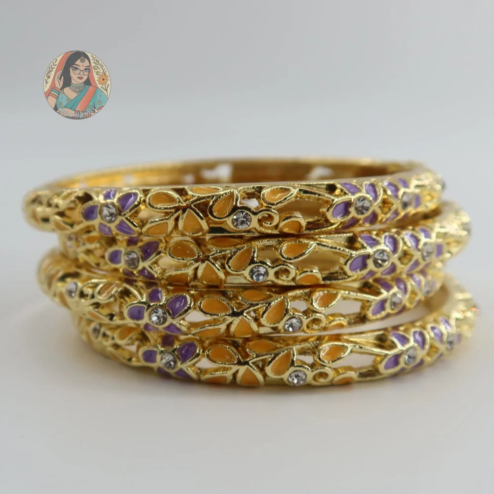 Floral Meenakari Cutout Bracelet 5 - Purple/Yellow