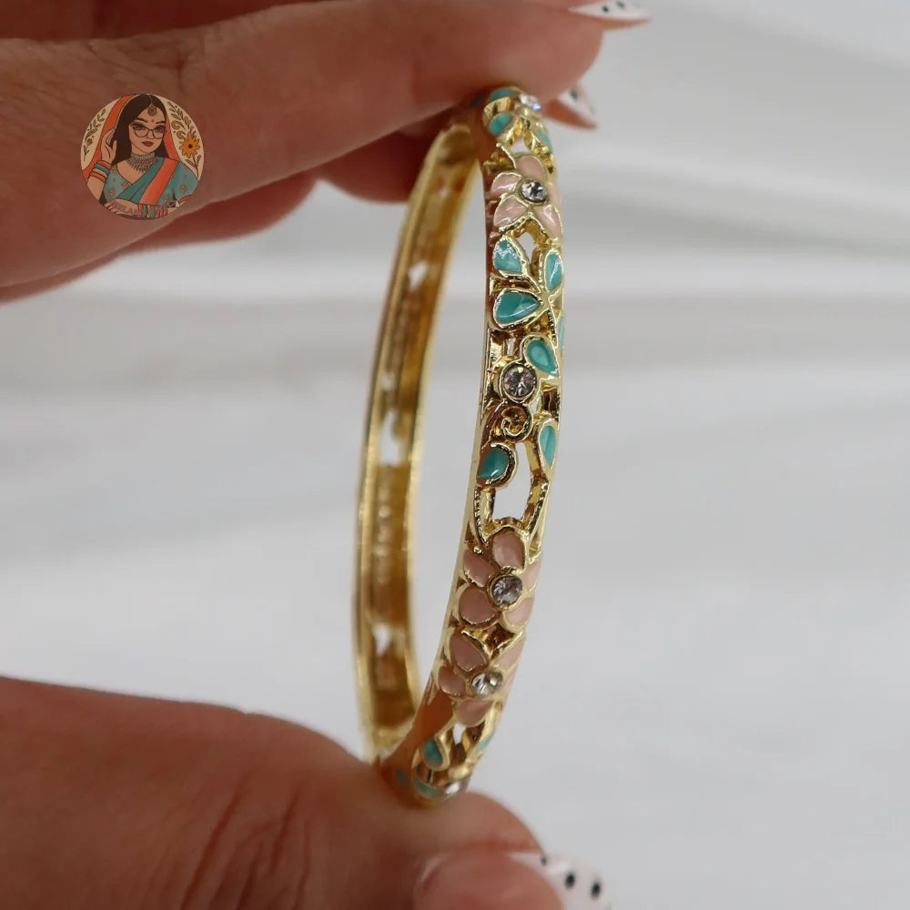 Floral Meenakari Cutout Bangle - 6 - Blue/Pink