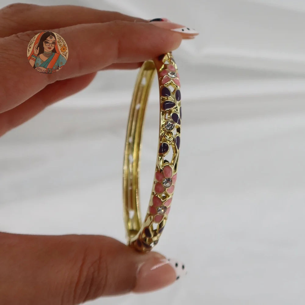 Floral Meenakari Cutout Bangle - 7 - Purple/Pink