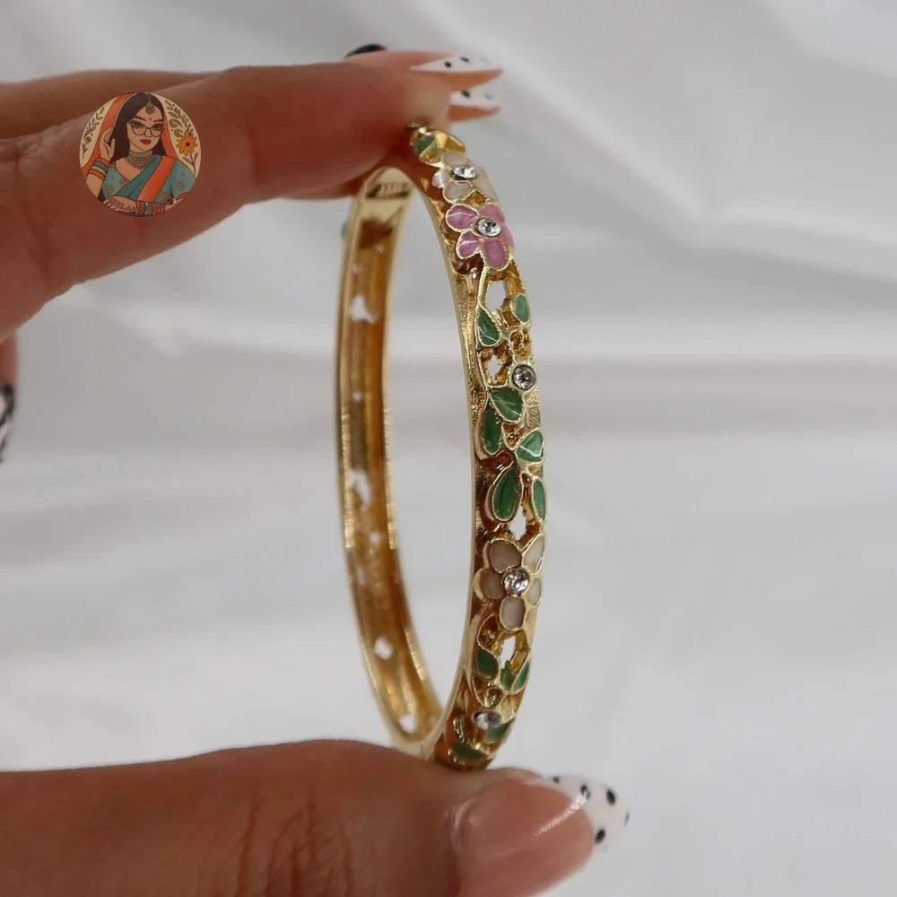 Floral Meenakari Cutout Bangle - 8 - Pink/Cream/Green