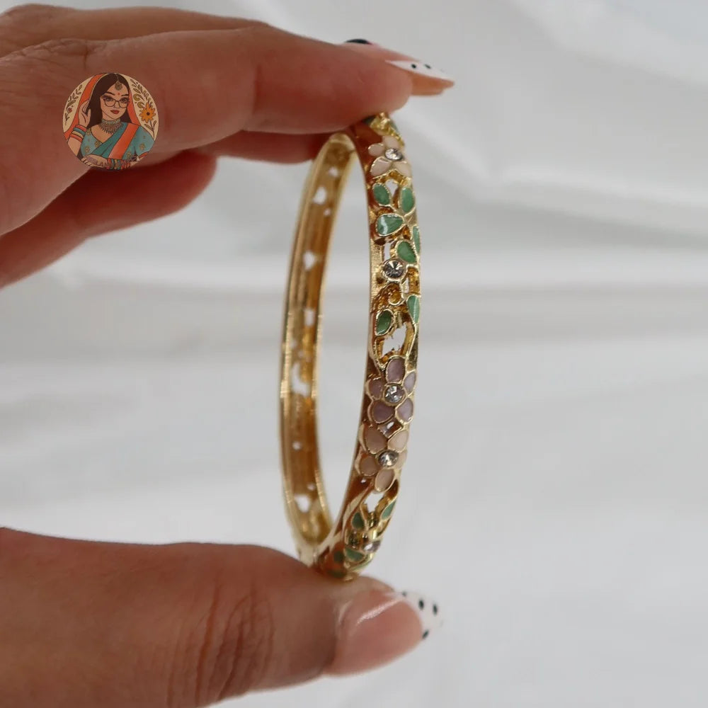 Floral Meenakari Cutout Bangle - 9 - Lilac/Cream/Green
