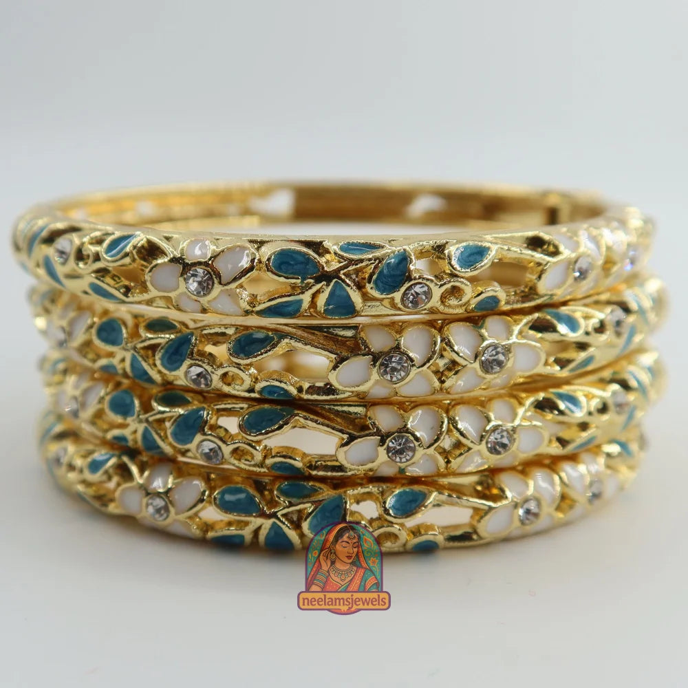 Floral Meenakari Cutout Bracelet 1 - Blue/White