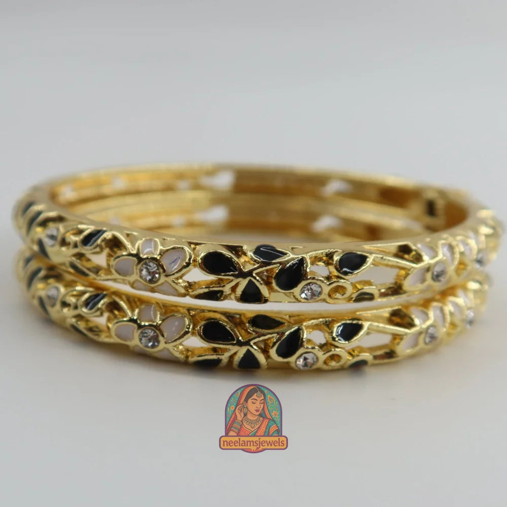 Floral Meenakari Cutout Bracelet 2 - Black/White