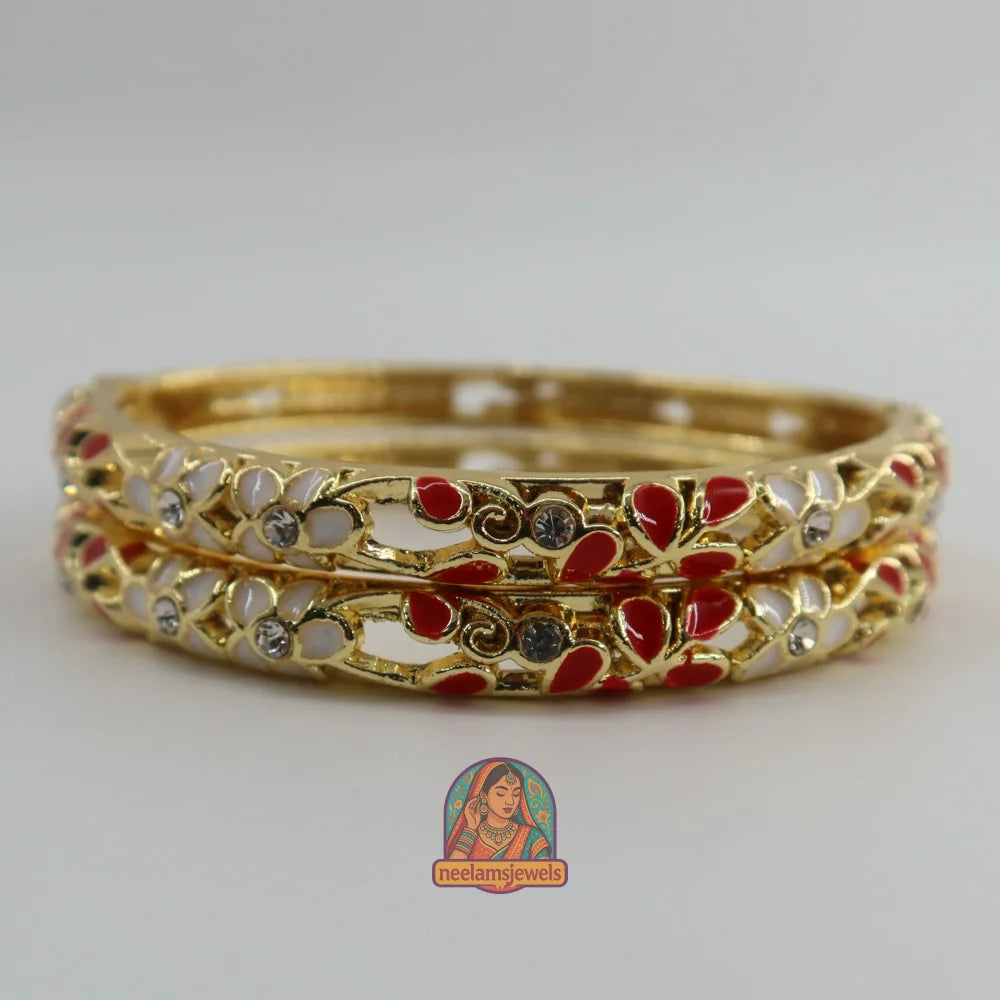 Floral Meenakari Cutout Bracelet 3 - Red/White