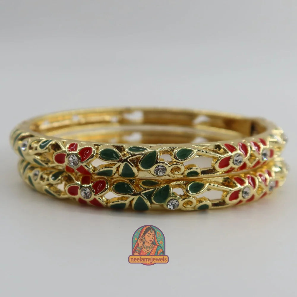 Floral Meenakari Cutout Bracelet 4 - Green/Red