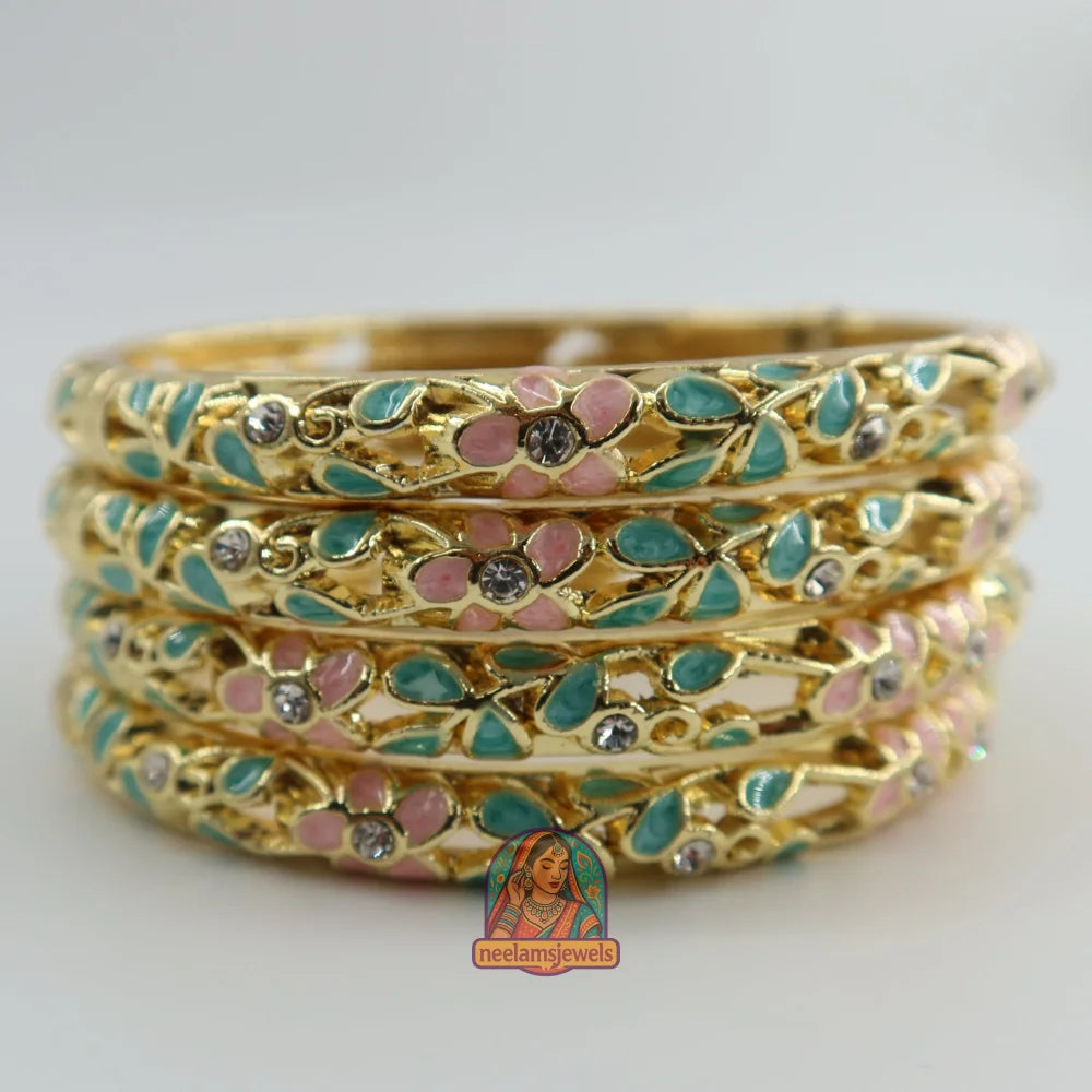 Floral Meenakari Cutout Bracelet 6 - Blue/Pink