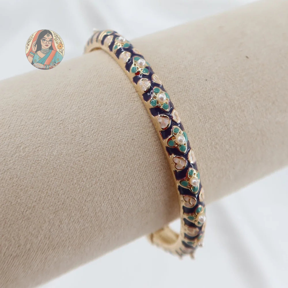 Floral Pearl Meenakari Bangle - 1 - Blue/White