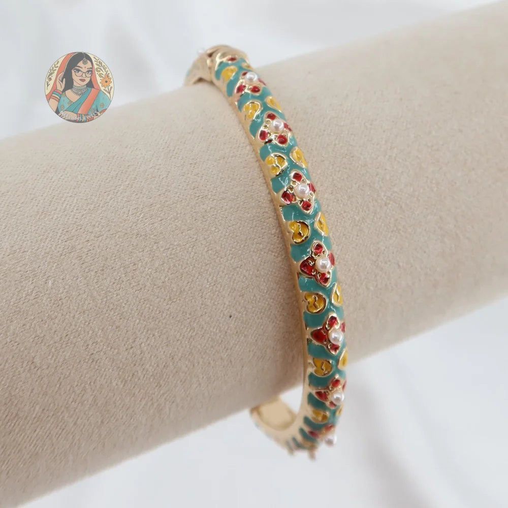 Floral Pearl Meenakari Bangle - 2 - Blue/Yellow/Red