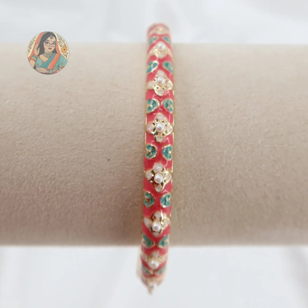 Floral Pearl Meenakari Bangle - 3 - Pink/Blue/White