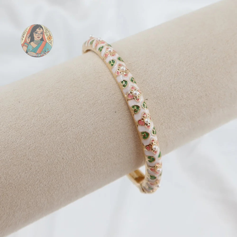 Floral Pearl Meenakari Bangle - 4 - White/Pink/Green