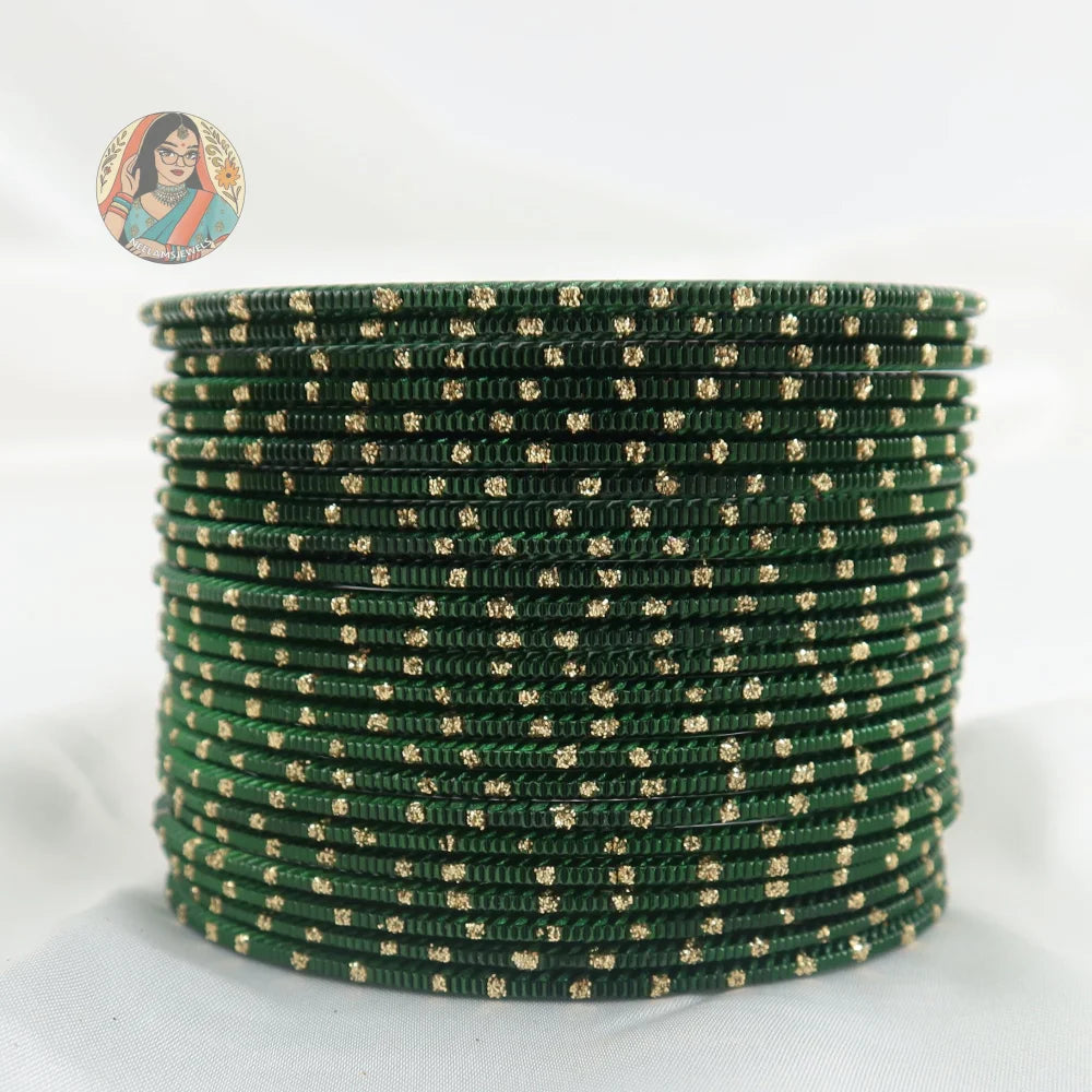 ’Forest Green’ Shiny Gold Dotted Bangle Set