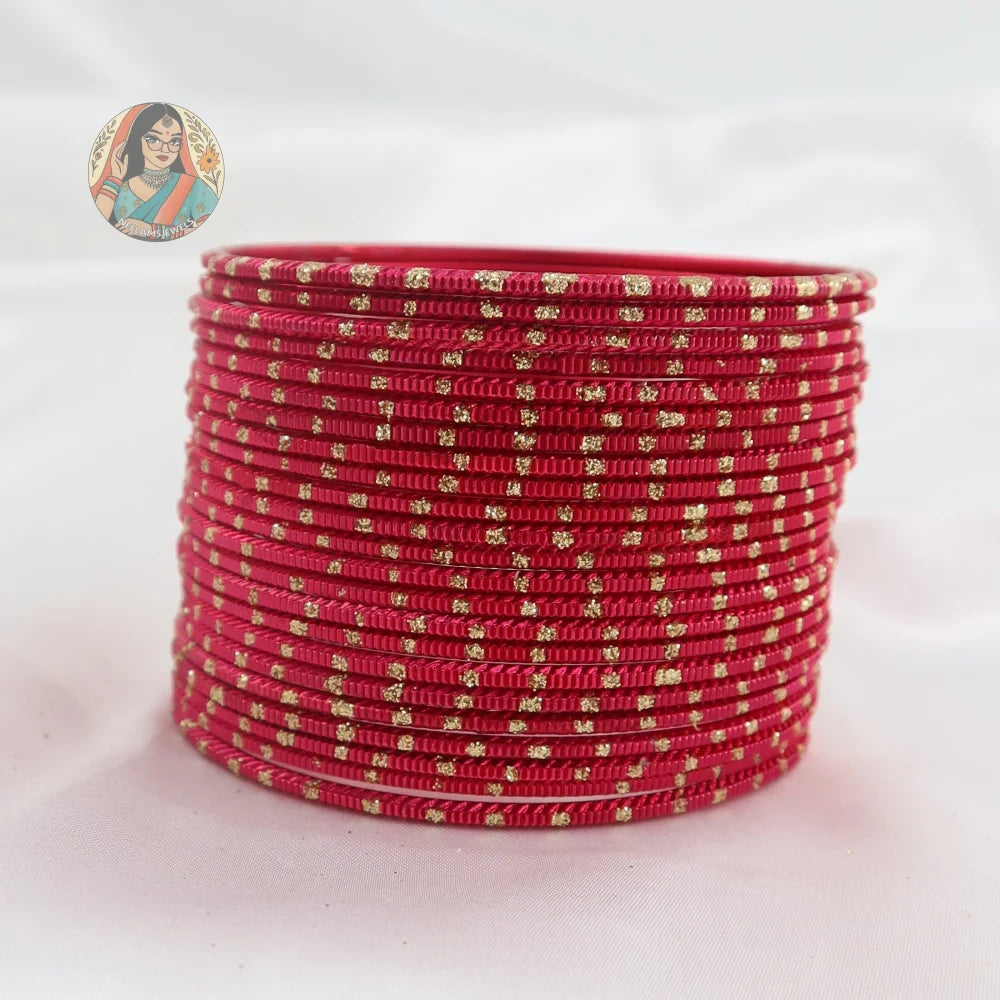 ’Fuchsia’ Shiny Gold Dotted Bangle Set