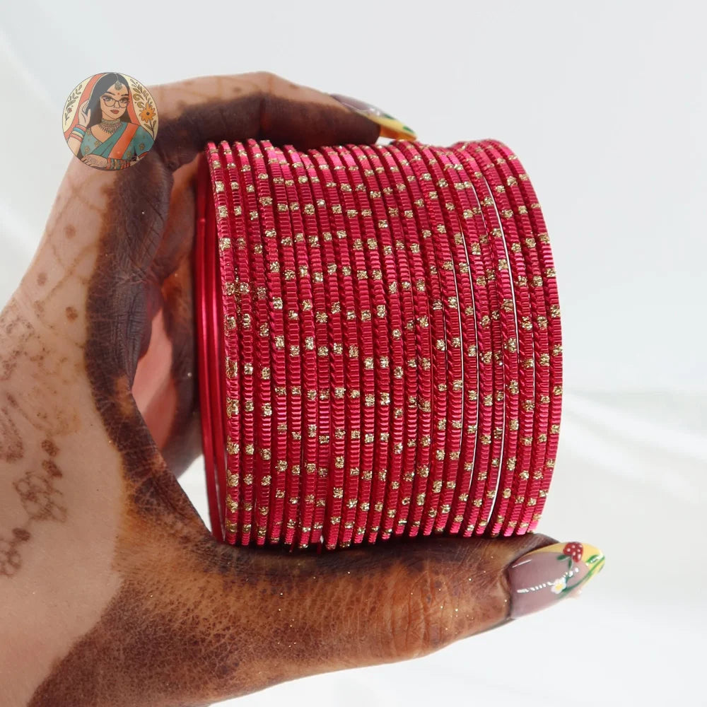 ’Fuchsia’ Shiny Gold Dotted Bangle Set