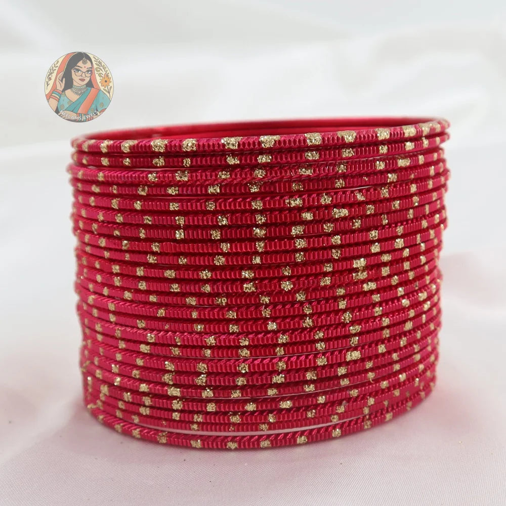’Fuchsia’ Shiny Gold Dotted Bangle Set