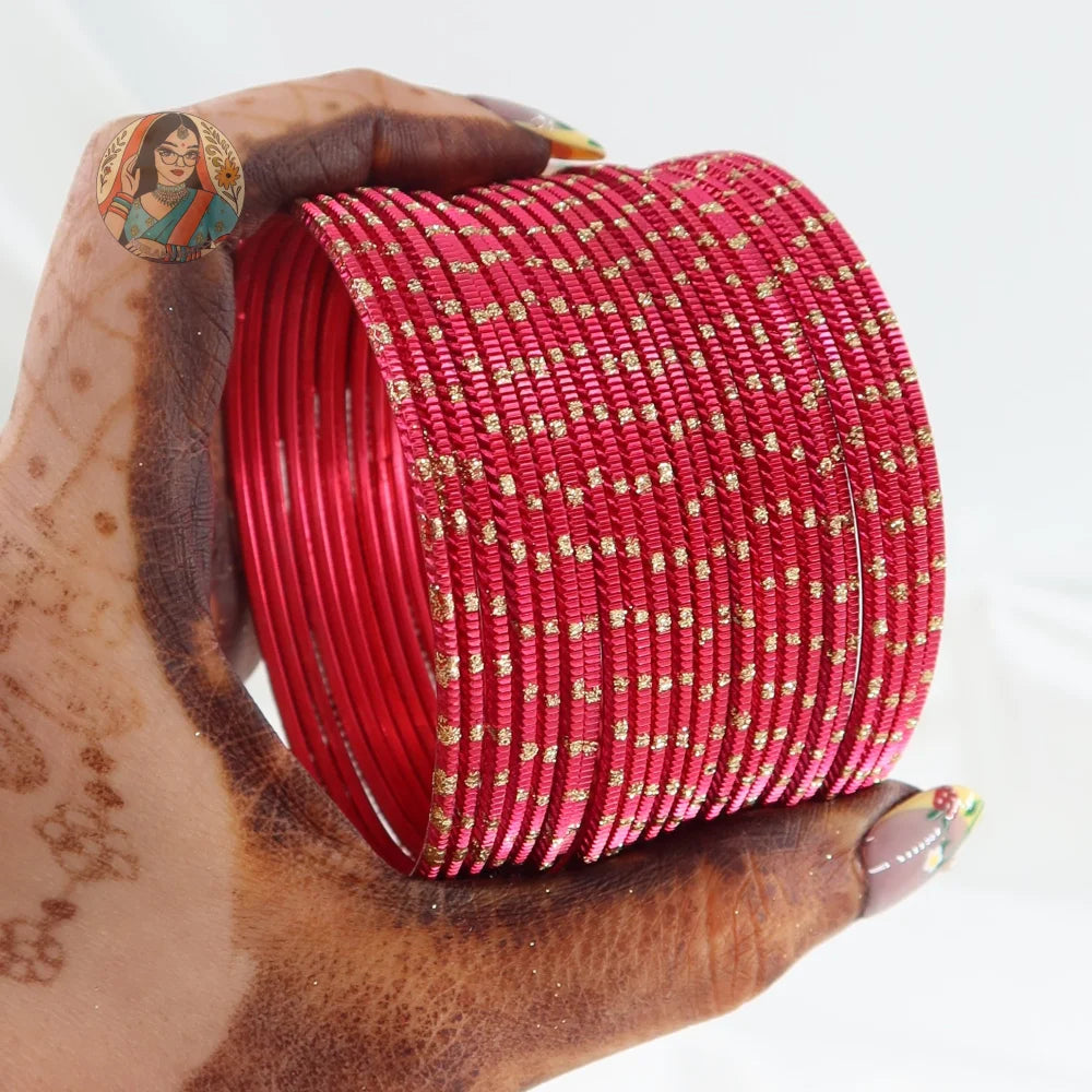 ’Fuchsia’ Shiny Gold Dotted Bangle Set