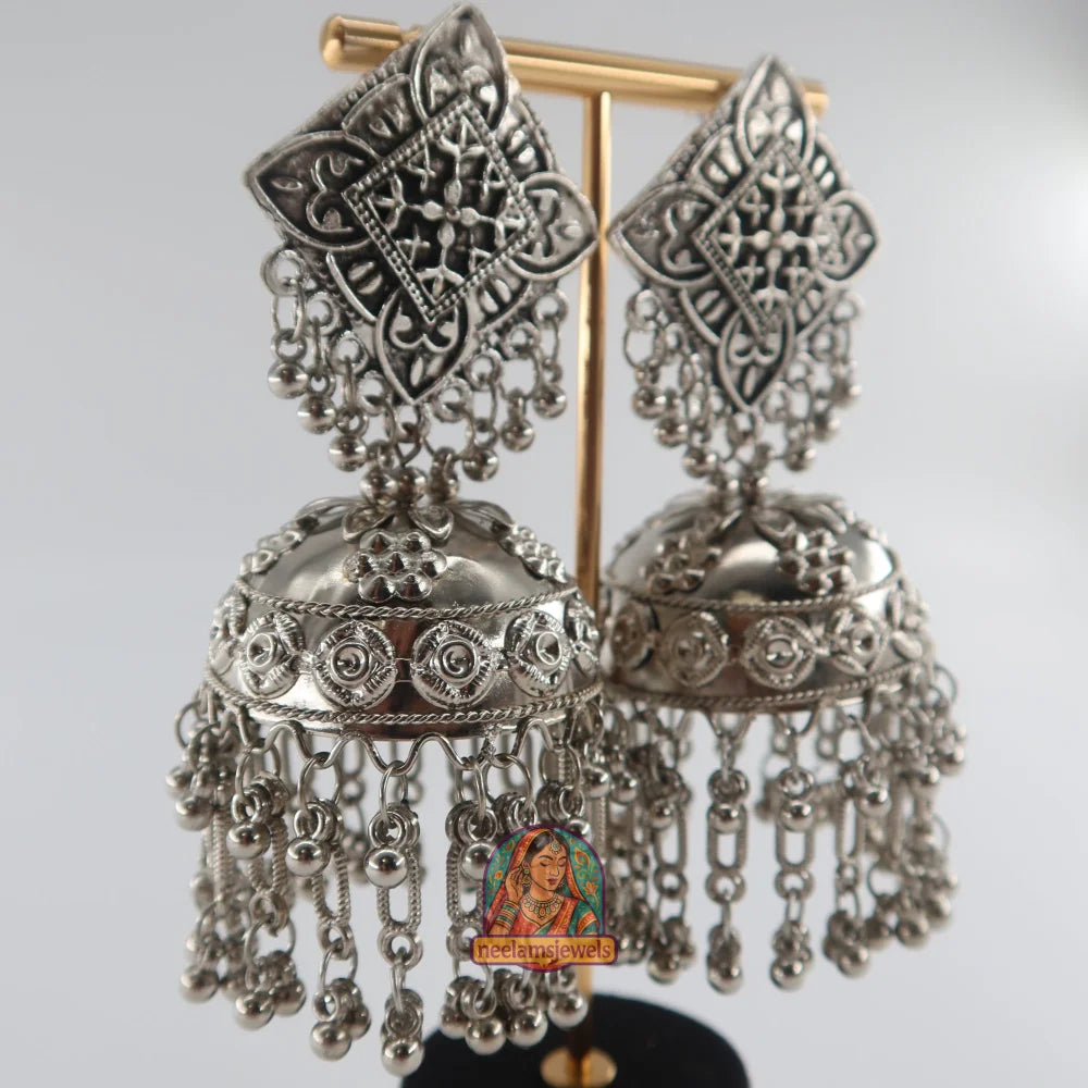 Geometric Dome Oxidized Jhumkas