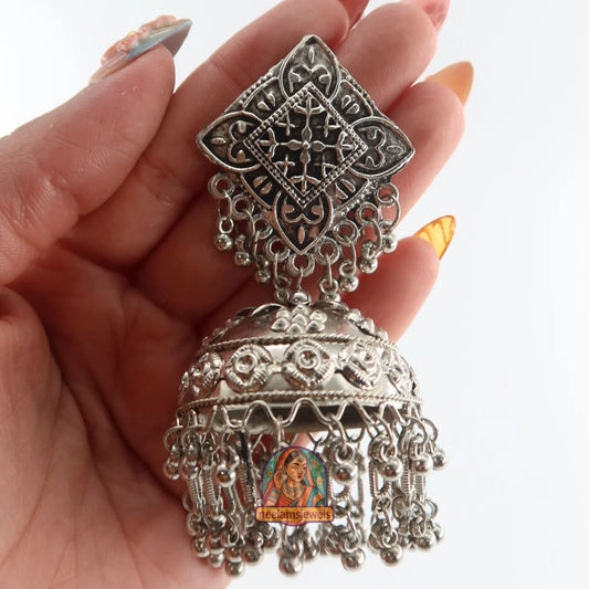 Geometric Dome Oxidized Jhumkas