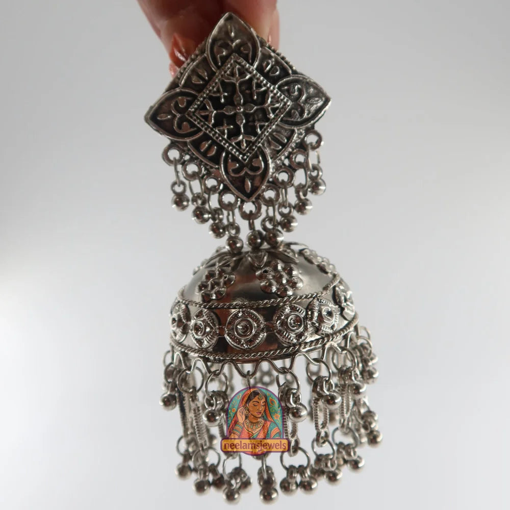 Geometric Dome Oxidized Jhumkas