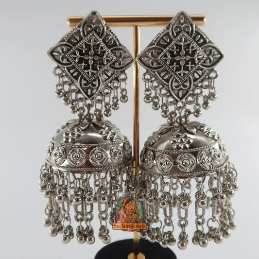 Geometric Dome Oxidized Jhumkas