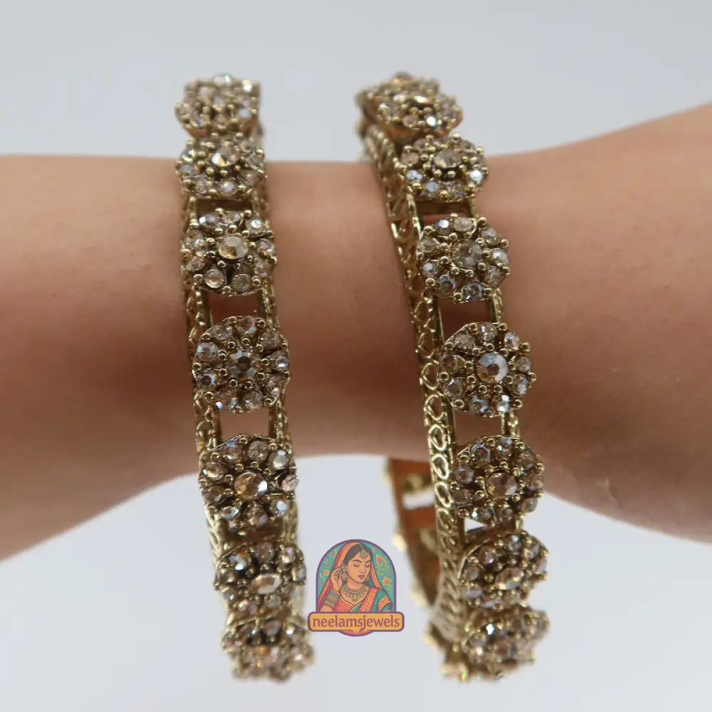 Gold Flower Stone Bangles
